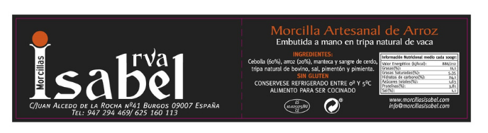 Etiqueta morcilla vaca